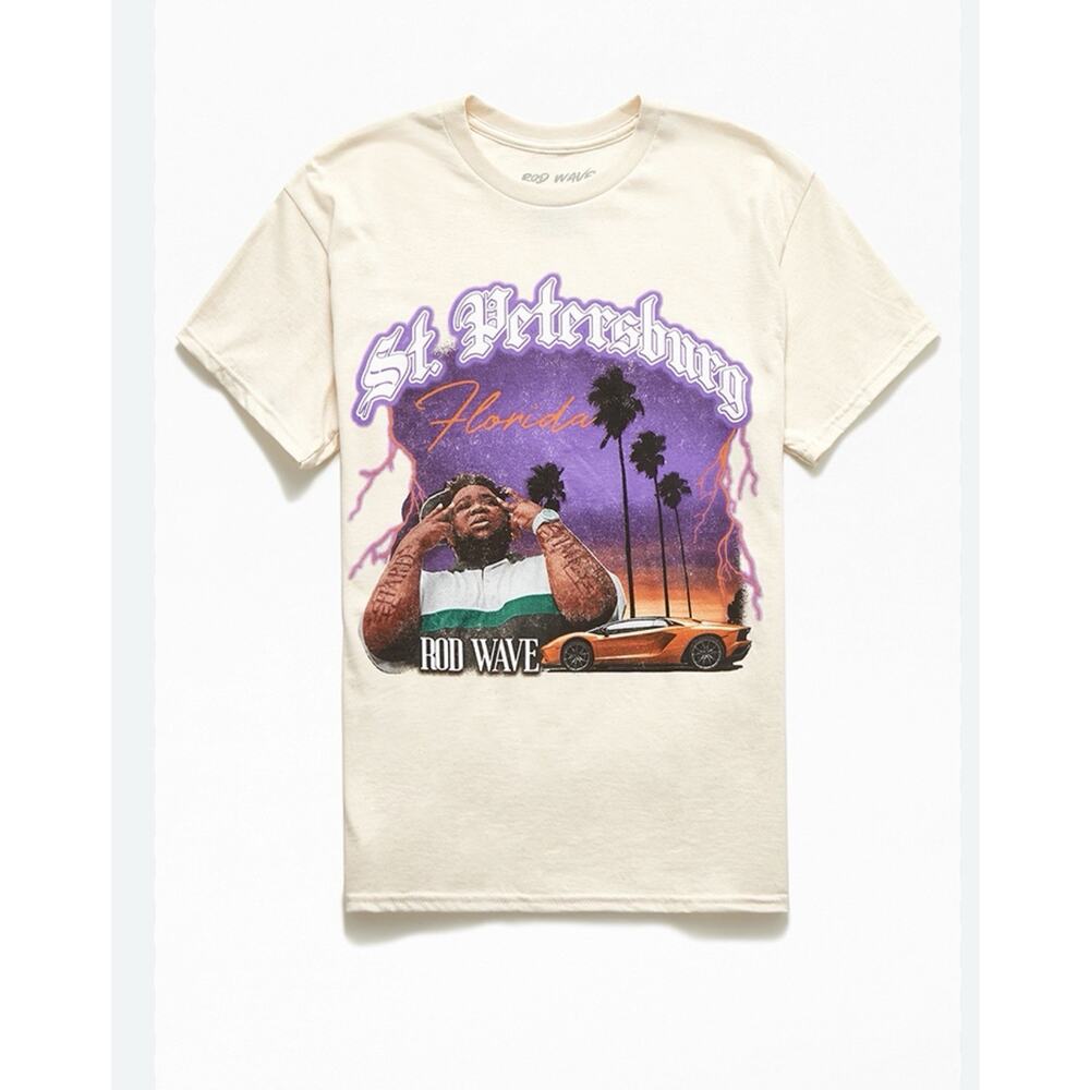 Rod Wave St. Petersburg T Shirt Cream With Graphic Size Small